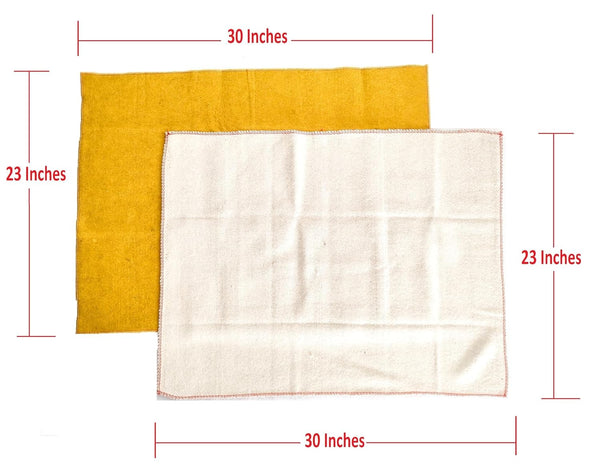 Wool pooja mats in yellow and white, 30 in x 23 in, layered with stitched border