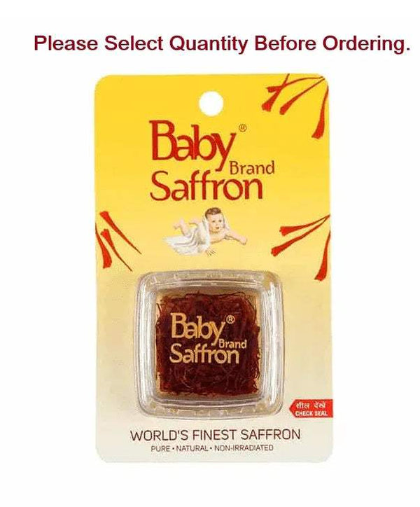 Baby Brand Saffron card with clear plastic cup containing red saffron threads