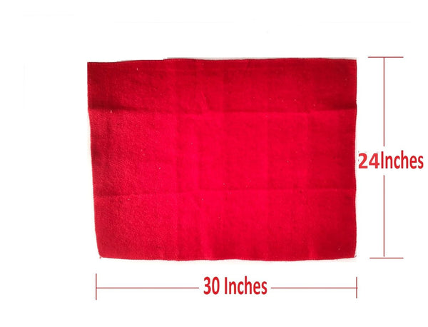 Red wool pooja mat, 30 in by 24 in, flat square with clean edges