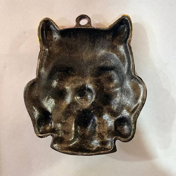 Bronze bhoot face mask wall hanging with catlike face and top hanging hole