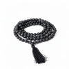 Black tulsi bead mala with tassel, multiple rounds of dark beads
