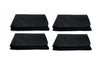 Set of four black woolen meditation mats, neatly stacked with stitched edges