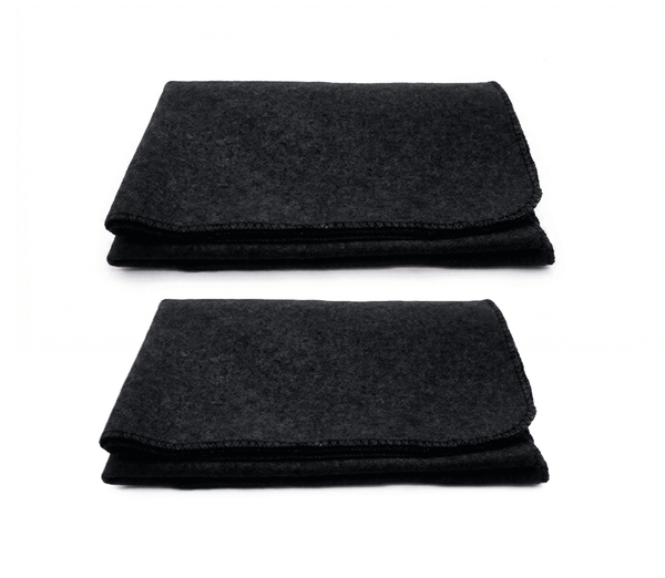 Black woolen meditation mat with folded edge and stitched border