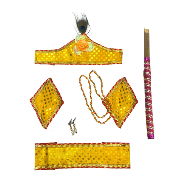 Kids Krishna costume dress set: yellow tunic, necklace, earrings, headpiece, bracelets