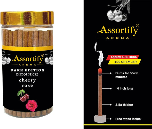 Cherry Rose Dhoop Sticks Jar|Natural Ingredients||100Gm Jar Packaging | Less Smoke| - Achleshwar