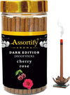 Dark edition dhoop sticks jar with cherry rose label and topped with gold lid