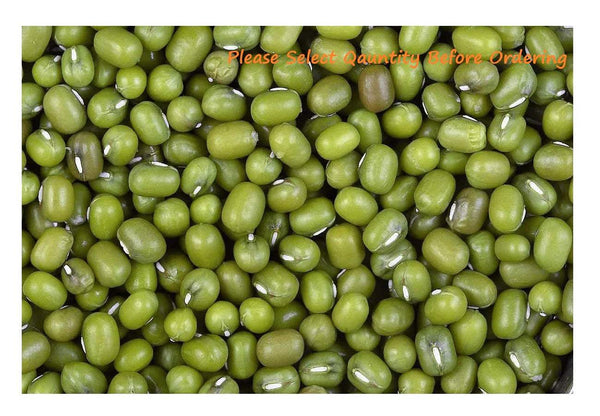 Whole moong beans close-up, glossy green dry kernels