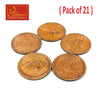 Copper coin set of 21, six round coins with embossed designs