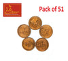 Copper coins, pack of 51: five round embossed copper-tone coins