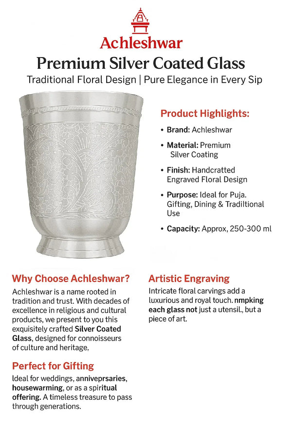 Premium Shine Brass Glass Silver (Box Packing) - Achleshwar