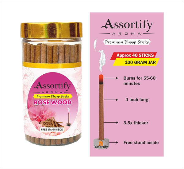 Rose Wood Dhoop Sticks Box|Bamboless||100gm Jar Packaging | Less Smoke|