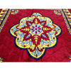 Velvet mandir mat centerpiece medallion in red, blue, cream, and gold with quilted texture
