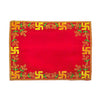 Red velvet pooja aasan with ornate gold thread floral border, square shape