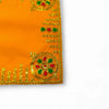 Yellow velvet pooja aasan cloth corner with gold embroidery and jewel floral motifs