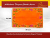 Orange velvet pooja asan cloth with ornate embroidered square frame in green and gold