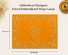 Velvet puja asan cloth, golden-yellow, 40 in x 30 in with gold embroidered border