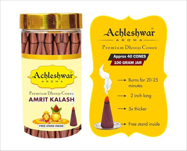 Amarat Kalash Dhoop Cones Box|Bamboless||100gm Jar Packaging | Less Smoke| - Achleshwar