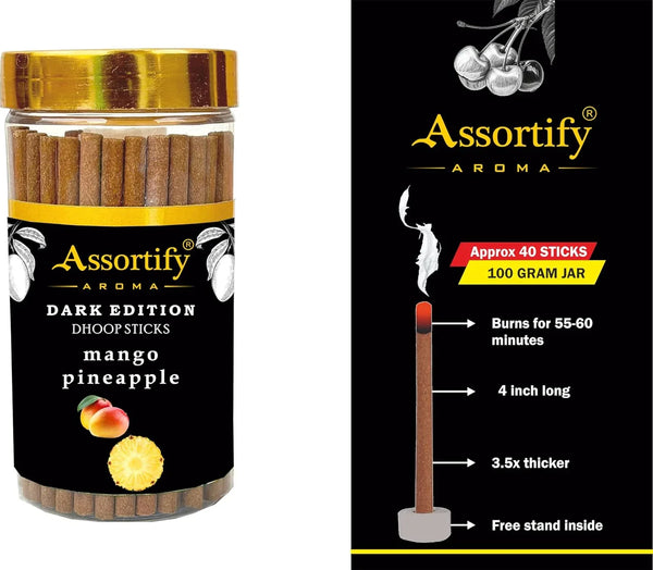 Mango Pineapple Dhoop Sticks Jar|Natural Ingredients||100Gm Jar Packaging | Less Smoke| - Achleshwar