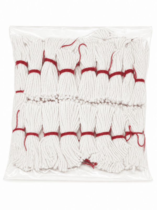 White cotton decorative pouch with red thread tassel embroidery