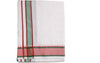 White cotton lungi with red and green vertical stripes and patterned border hem