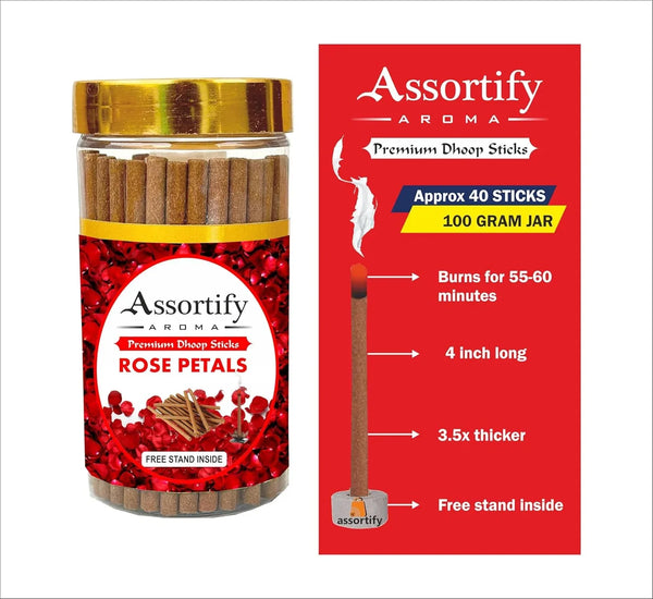 Rose Petals Dhoop Sticks Box|Bamboless||100gm Jar Packaging | Less Smoke| - Achleshwar