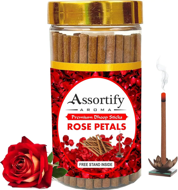 Rose Petals Dhoop Sticks Box|Bamboless||100gm Jar Packaging | Less Smoke| - Achleshwar