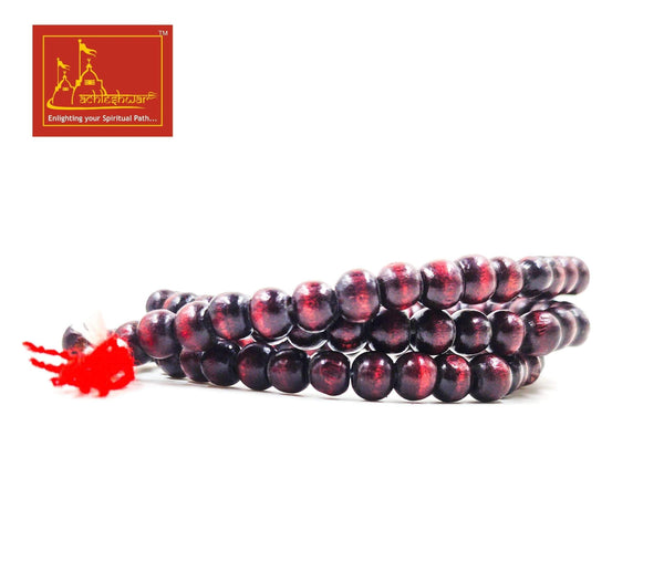 Beaded mala bracelet with dark red and silver-toned beads