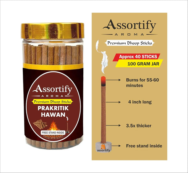 Prakartik Hawan Dhoop Sticks Box|Bamboless||100gm Jar Packaging | Less Smoke| - Achleshwar