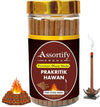 Incense dhoop stick jar with gold lid and brown sticks, Prakritik Hawan label