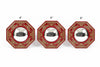 Set of three octagonal convex mirrors in red frames, labeled 4", 5", 6"