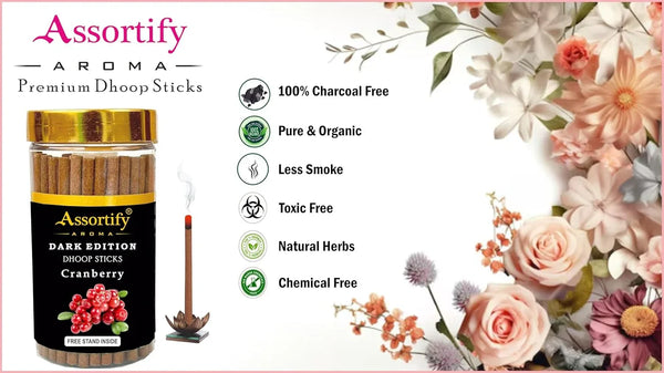 Cranberry Dhoop Sticks Jar|Natural Ingredients||100Gm Jar Packaging | Less Smoke| - Achleshwar