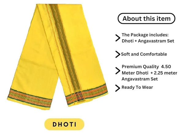 Pure cotton special dhoti set Yellow colour along angvastra - Achleshwar