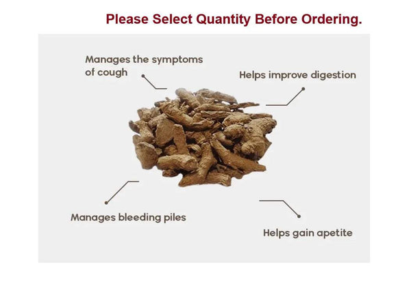 Black turmeric rhizomes shown on info card with labeled benefits