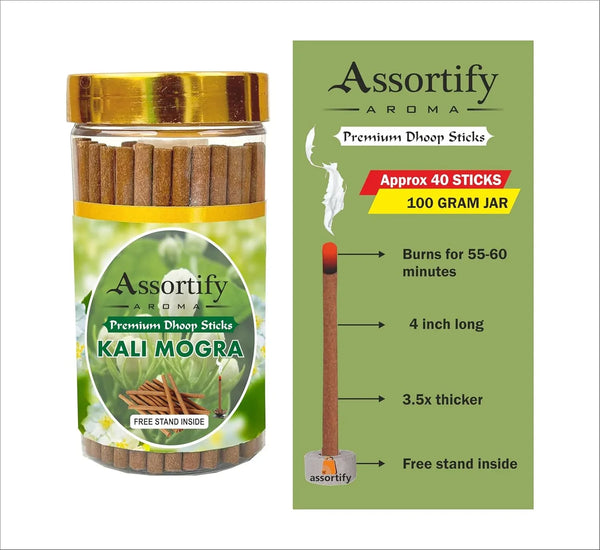 Kali Mogra Dhoop Sticks Box|Bamboless||100gm Jar Packaging | Less Smoke| - Achleshwar