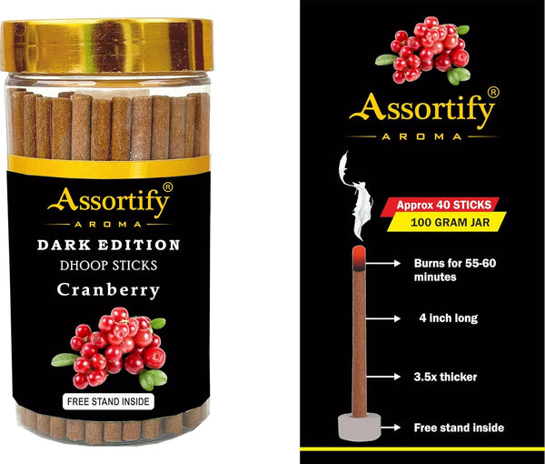 Cranberry Dhoop Sticks Jar|Natural Ingredients||100Gm Jar Packaging | Less Smoke|