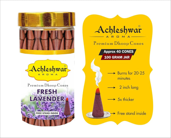 Fresh Lavendar Dhoop Cones Box|Bamboless||100gm Jar Packaging | Less Smoke| - Achleshwar