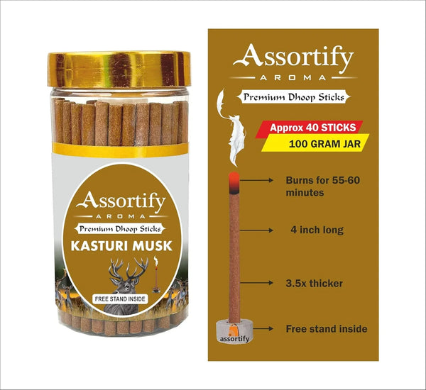 Kasturi Musk Dhoop Sticks Box|Bamboless||100gm Jar Packaging | Less Smoke| - Achleshwar