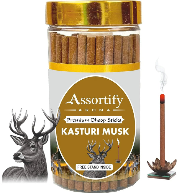 Kasturi Musk Dhoop Sticks Box|Bamboless||100gm Jar Packaging | Less Smoke| - Achleshwar