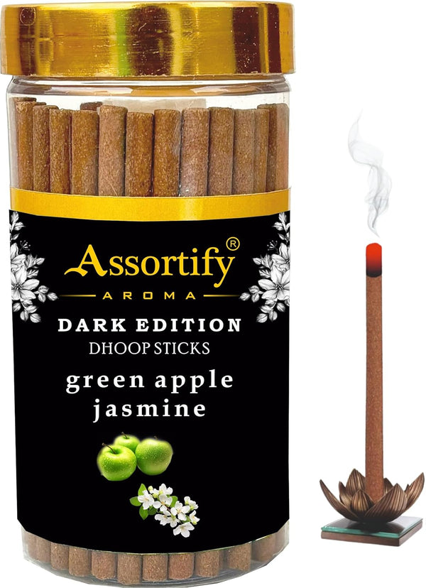 Green Apple Jasmin Dhoop Sticks Jar|Natural Ingredients||100Gm Jar Packaging | Less Smoke|