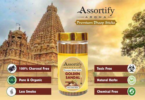 Golden Sandal incense stick jar with badge icons for toxic-free and less smoke