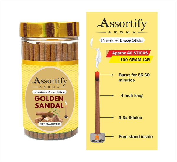 Golden Sandal Dhoop Sticks Box|Bamboless||100gm Jar Packaging | Less Smoke|