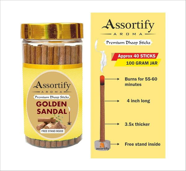 Incense stick jar with Golden Sandal label, plus card stating approx 40 sticks