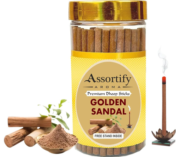 Golden Sandal Dhoop Sticks Box|Bamboless||100gm Jar Packaging | Less Smoke| - Achleshwar