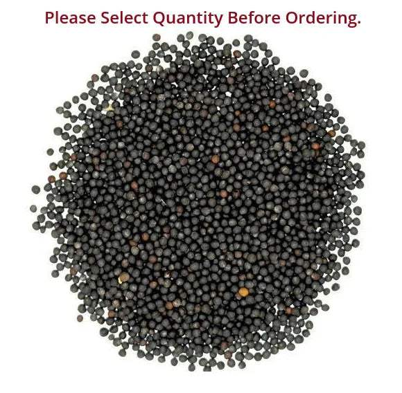 Heap of black mustard seeds with mixed small grains