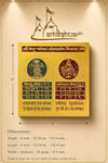 Yantra poster with dimensions diagram, two deity circles, and astrological number grids