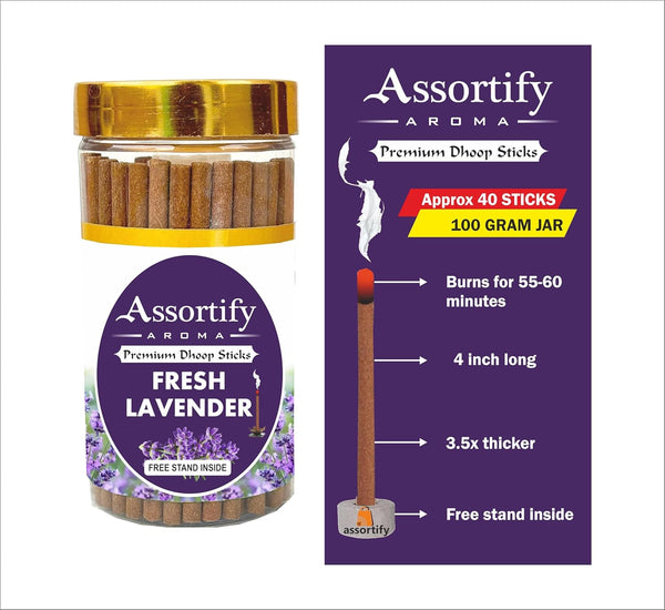 Fresh Lavender Dhoop Sticks Box|Bamboless||100gm Jar Packaging | Less Smoke|
