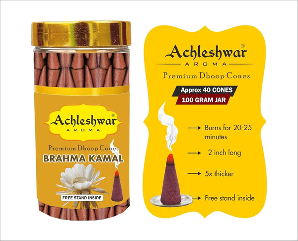 brahma Kamal Dhoop Cones Box|Bamboless||100gm Jar Packaging | Less Smoke| - Achleshwar