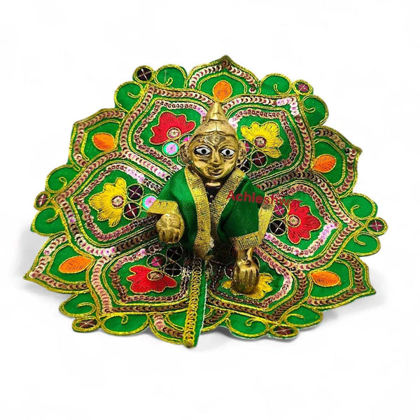 Embroidered green-and-gold Gopal poshak dress with ornate circular back panel