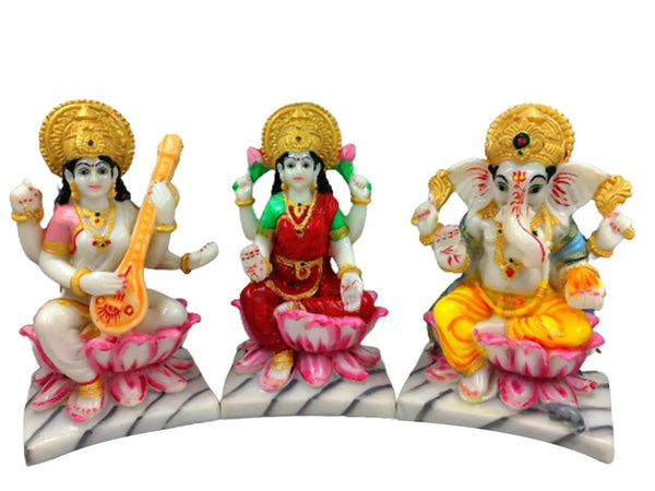Cultured Marble Hand Crafted Laxmi Ganesh Saraswati Statue/Idol/Murti for Pooja - Achleshwar