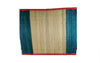 Kusha aasan grass mat with beige center, teal vertical stripes, red border
